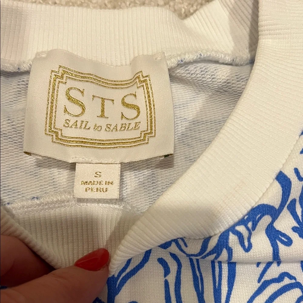 Sail to Sable Blue and White Floral Sweatshirt - Picture 3 of 3